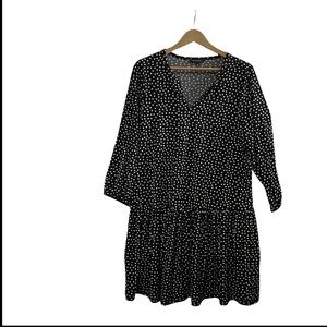Black and white polka dots. Large. Petite. Babydoll dress. Long sleeve.